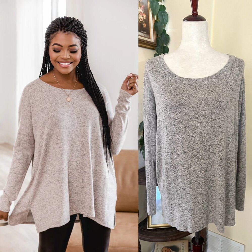 Pink Lily Beige-Gray Long Sleeve Top sz S
